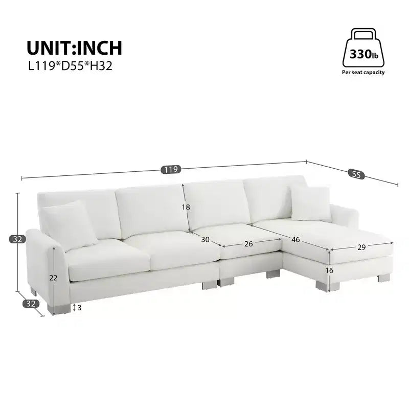 Divano componibile moderno di grandi dimensioni, divano di lusso a L con chaise longue e 2 cuscini