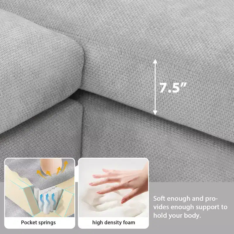 Divano componibile moderno di grandi dimensioni, divano di lusso a L con chaise longue e 2 cuscini