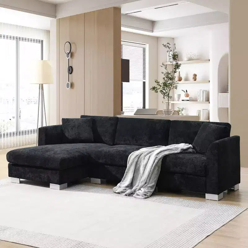 Divano componibile moderno di grandi dimensioni, divano di lusso a L con chaise longue e 2 cuscini