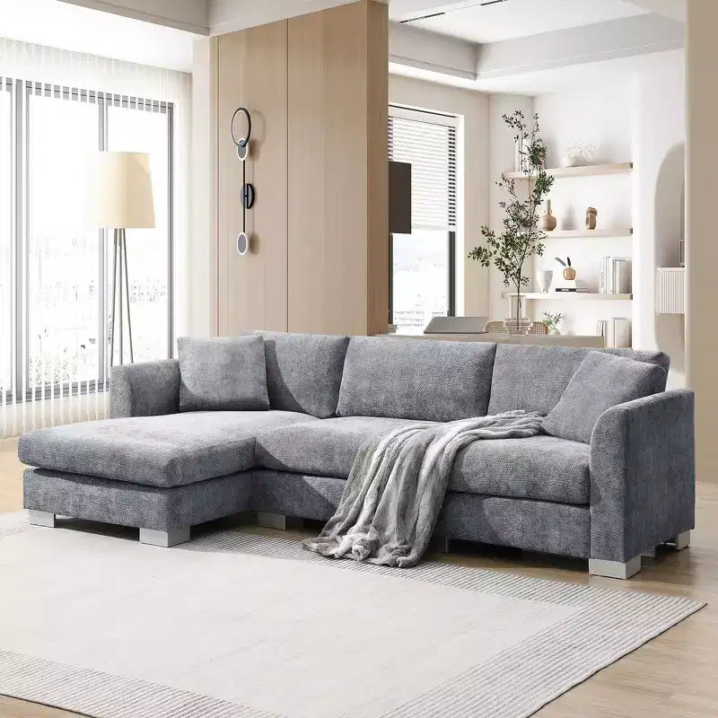 Divano componibile moderno di grandi dimensioni, divano di lusso a L con chaise longue e 2 cuscini