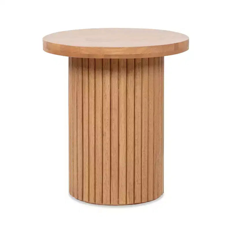 Jennifer Taylor Home Kenzie 19.5 Fluted Pillar Round Accent Side Table, Light Natural Brown Rubberwood