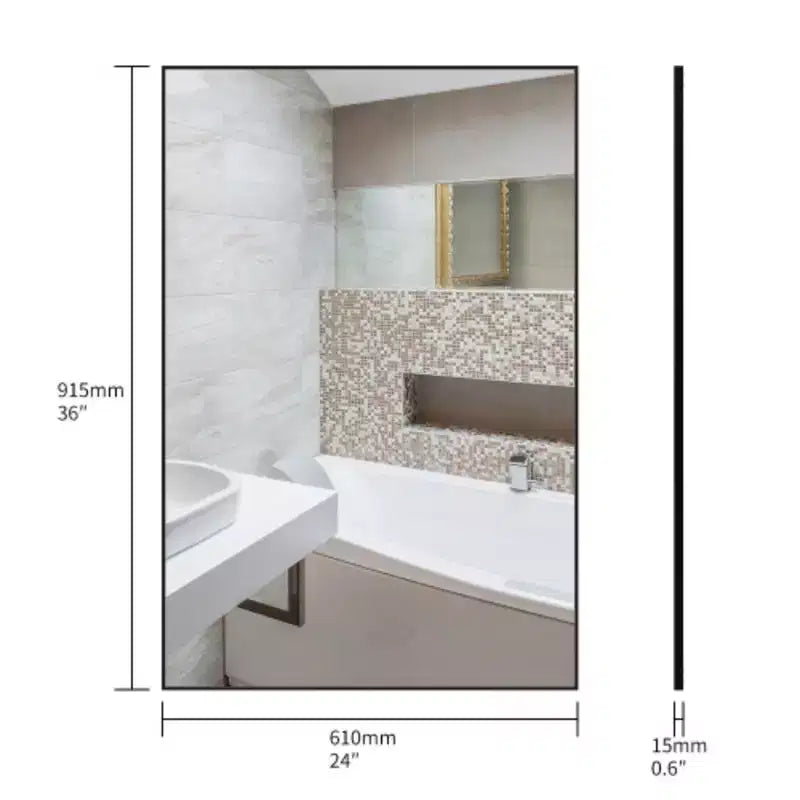 Specchio da bagno nero moderno: cornice in alluminio, verticale/orizzontale, decorativo