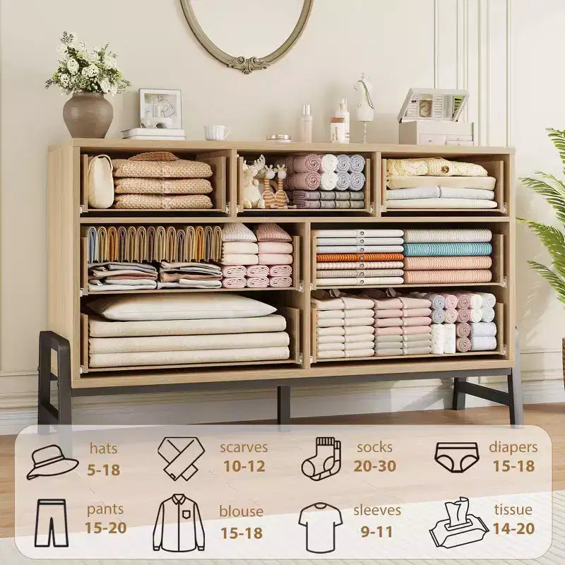 Comò a 7 cassetti per camera da letto, Comò largo 132 cm, Comò con cassetti larghi e cassettiere autonome, Cassettiera in legno per camera da letto