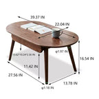 Tavolino ovale Belle in legno massello di rovere da 100 cm di larghezza con un cassetto