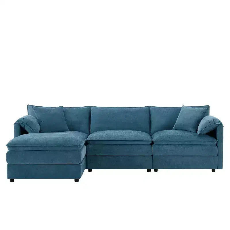 Divano Componibile Moderno Oversize in ciniglia, Divano a 4 posti con Doppio Cuscino e Pouf Mobili
