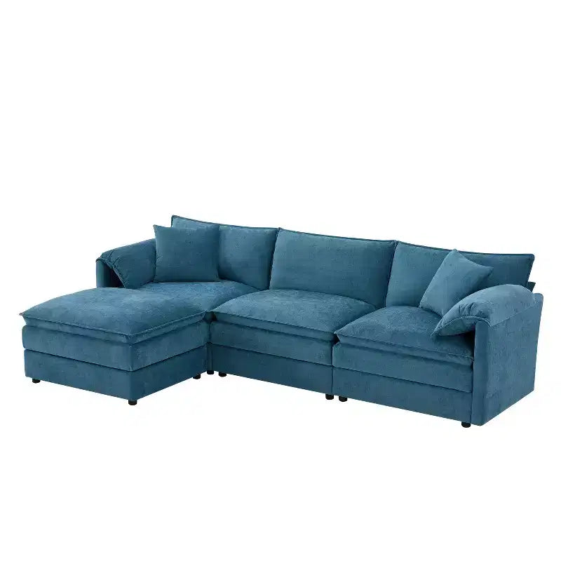 Divano Componibile Moderno Oversize in ciniglia, Divano a 4 posti con Doppio Cuscino e Pouf Mobili