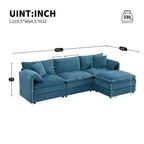 Divano Componibile Moderno Oversize in ciniglia, Divano a 4 posti con Doppio Cuscino e Pouf Mobili