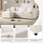 Divano Componibile Moderno Oversize in ciniglia, Divano a 4 posti con Doppio Cuscino e Pouf Mobili