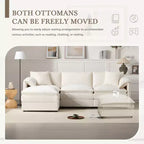 Divano Componibile Moderno Oversize in ciniglia, Divano a 4 posti con Doppio Cuscino e Pouf Mobili
