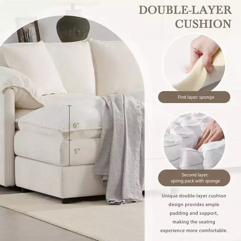 Divano Componibile Moderno Oversize in ciniglia, Divano a 4 posti con Doppio Cuscino e Pouf Mobili