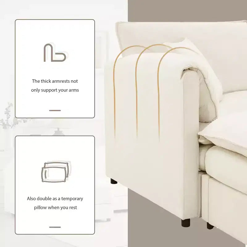 Divano Componibile Moderno Oversize in ciniglia, Divano a 4 posti con Doppio Cuscino e Pouf Mobili