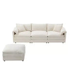 Divano Componibile Moderno Oversize in ciniglia, Divano a 4 posti con Doppio Cuscino e Pouf Mobili