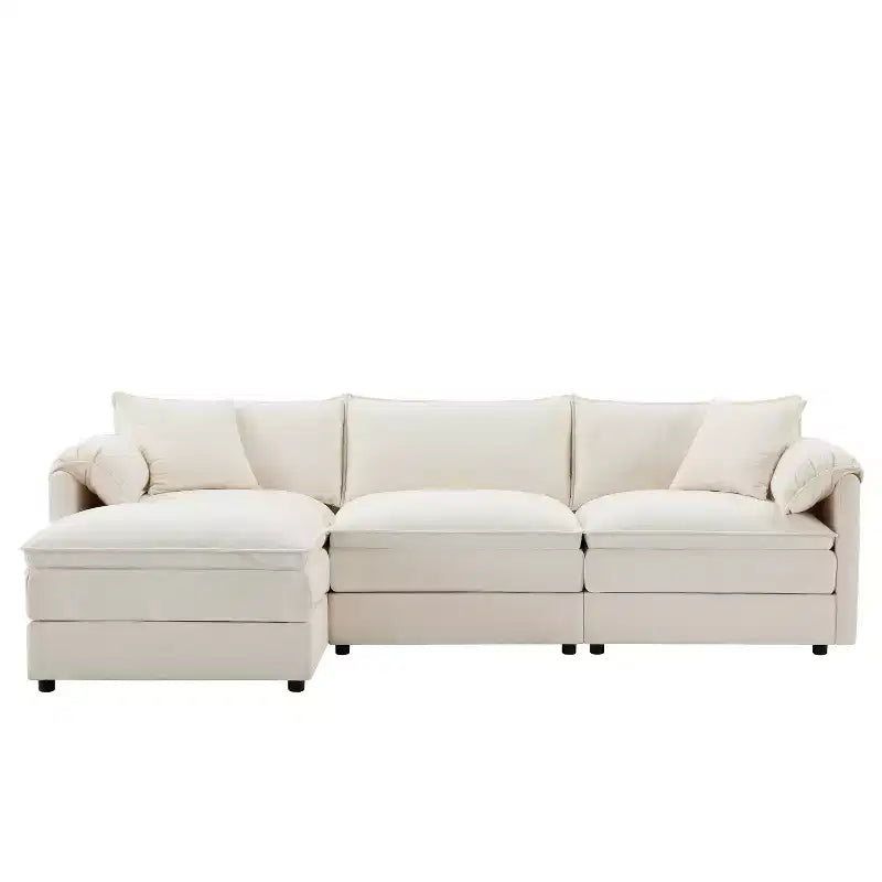 Divano Componibile Moderno Oversize in ciniglia, Divano a 4 posti con Doppio Cuscino e Pouf Mobili