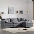 Divano Componibile Moderno Oversize in ciniglia, Divano a 4 posti con Doppio Cuscino e Pouf Mobili