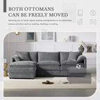 Divano Componibile Moderno Oversize in ciniglia, Divano a 4 posti con Doppio Cuscino e Pouf Mobili