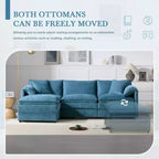 Divano Componibile Moderno Oversize in ciniglia, Divano a 4 posti con Doppio Cuscino e Pouf Mobili