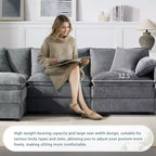 Divano Componibile Moderno Oversize in ciniglia, Divano a 4 posti con Doppio Cuscino e Pouf Mobili