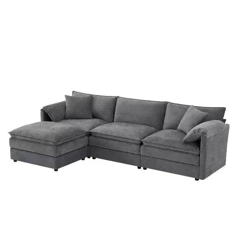 Divano Componibile Moderno Oversize in ciniglia, Divano a 4 posti con Doppio Cuscino e Pouf Mobili