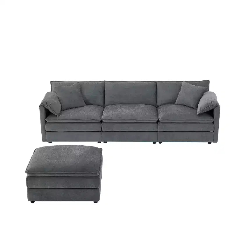 Divano Componibile Moderno Oversize in ciniglia, Divano a 4 posti con Doppio Cuscino e Pouf Mobili