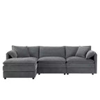 Divano Componibile Moderno Oversize in ciniglia, Divano a 4 posti con Doppio Cuscino e Pouf Mobili