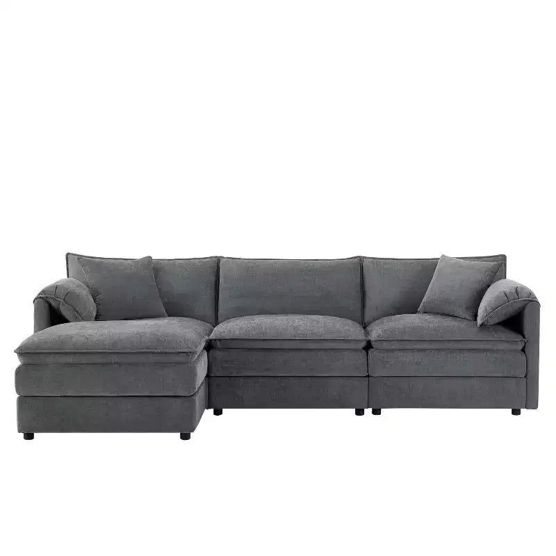 Divano Componibile Moderno Oversize in ciniglia, Divano a 4 posti con Doppio Cuscino e Pouf Mobili