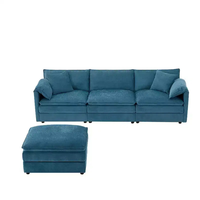 Divano Componibile Moderno Oversize in ciniglia, Divano a 4 posti con Doppio Cuscino e Pouf Mobili