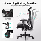 Sedia da ufficio ergonomica in rete certificata BIFMA con cuscino da 3,5 pollici, supporto lombare regolabile, braccioli ribaltabili, capacità 330 libbre