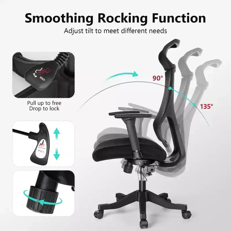 Sedia da ufficio ergonomica in rete certificata BIFMA con cuscino da 3,5 pollici, supporto lombare regolabile, braccioli ribaltabili, capacità 330 libbre