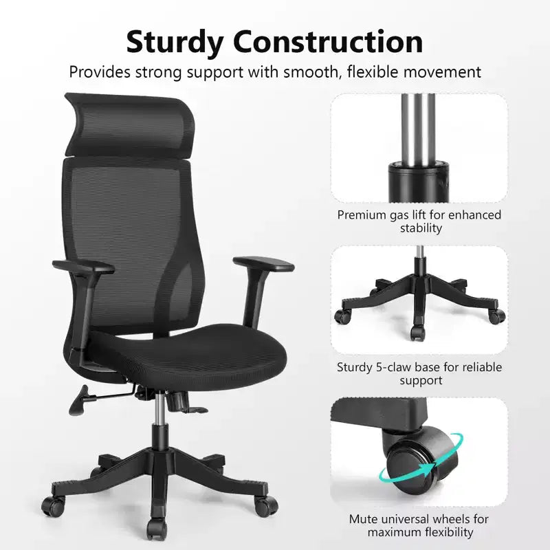 Sedia da ufficio ergonomica in rete certificata BIFMA con cuscino da 3,5 pollici, supporto lombare regolabile, braccioli ribaltabili, capacità 330 libbre