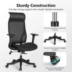 Sedia da ufficio ergonomica in rete certificata BIFMA con cuscino da 3,5 pollici, supporto lombare regolabile, braccioli ribaltabili, capacità 330 libbre