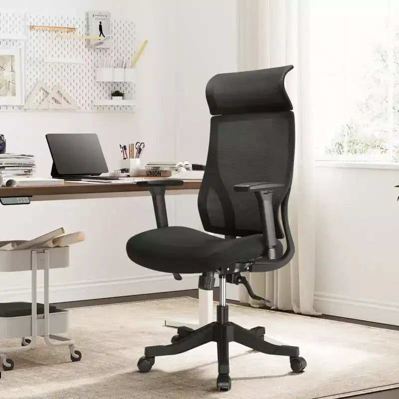 Sedia da ufficio ergonomica in rete certificata BIFMA con cuscino da 3,5 pollici, supporto lombare regolabile, braccioli ribaltabili, capacità 330 libbre