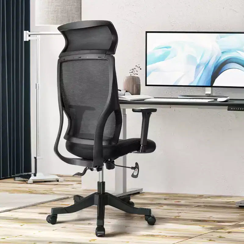Sedia da ufficio ergonomica in rete certificata BIFMA con cuscino da 3,5 pollici, supporto lombare regolabile, braccioli ribaltabili, capacità 330 libbre