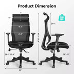 Sedia da ufficio ergonomica in rete certificata BIFMA con cuscino da 3,5 pollici, supporto lombare regolabile, braccioli ribaltabili, capacità 330 libbre