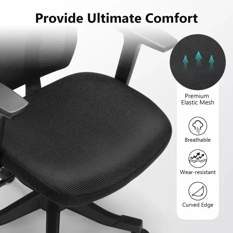 Sedia da ufficio ergonomica in rete certificata BIFMA con cuscino da 3,5 pollici, supporto lombare regolabile, braccioli ribaltabili, capacità 330 libbre