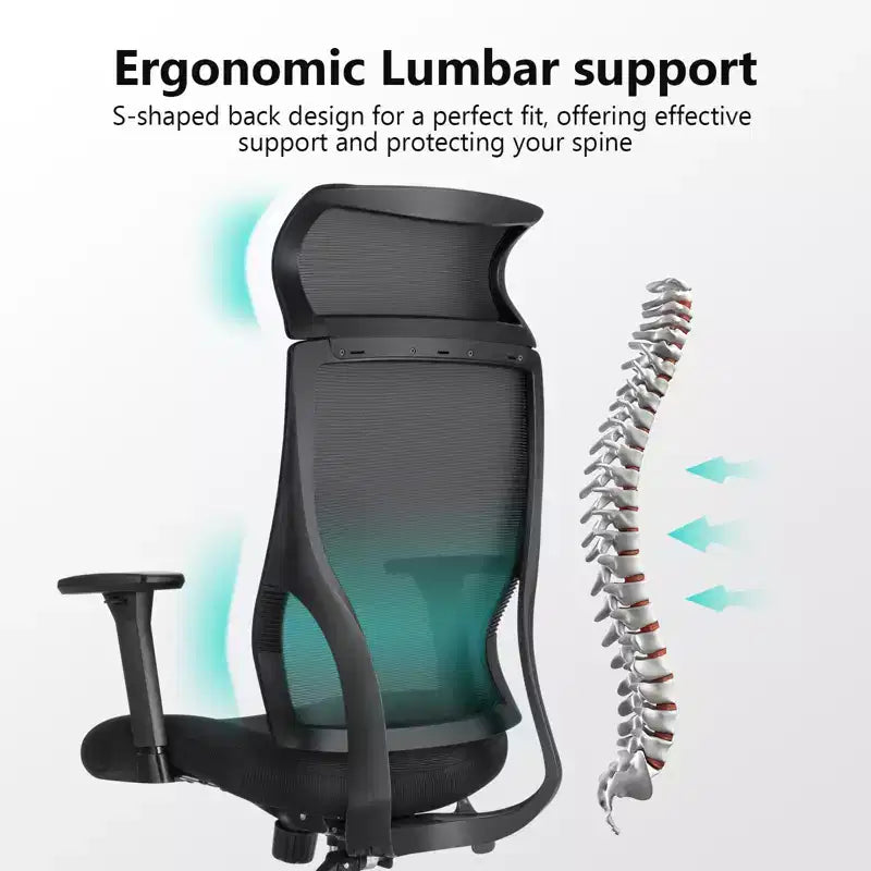Sedia da ufficio ergonomica in rete certificata BIFMA con cuscino da 3,5 pollici, supporto lombare regolabile, braccioli ribaltabili, capacità 330 libbre
