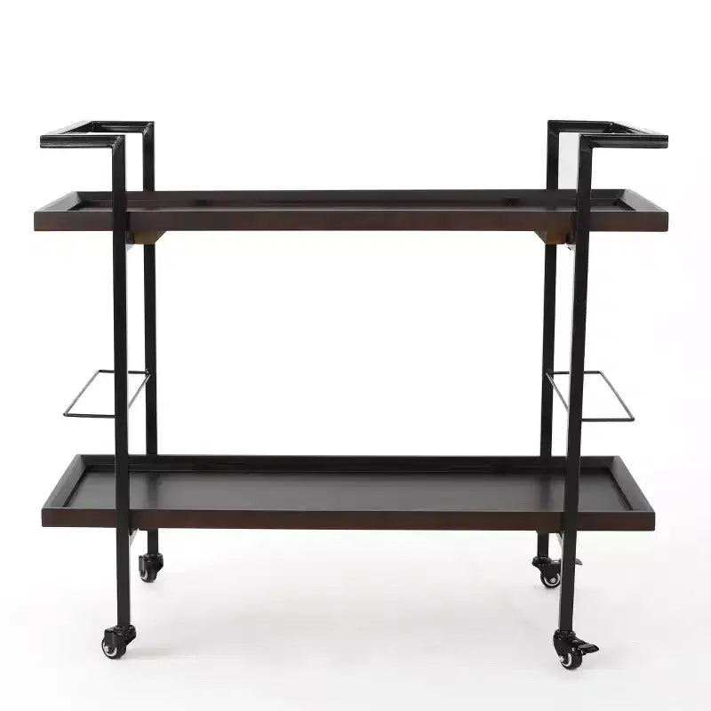 GDFStudio Harrison Industrial Faux Wood and Iron Bar Cart with Wheels