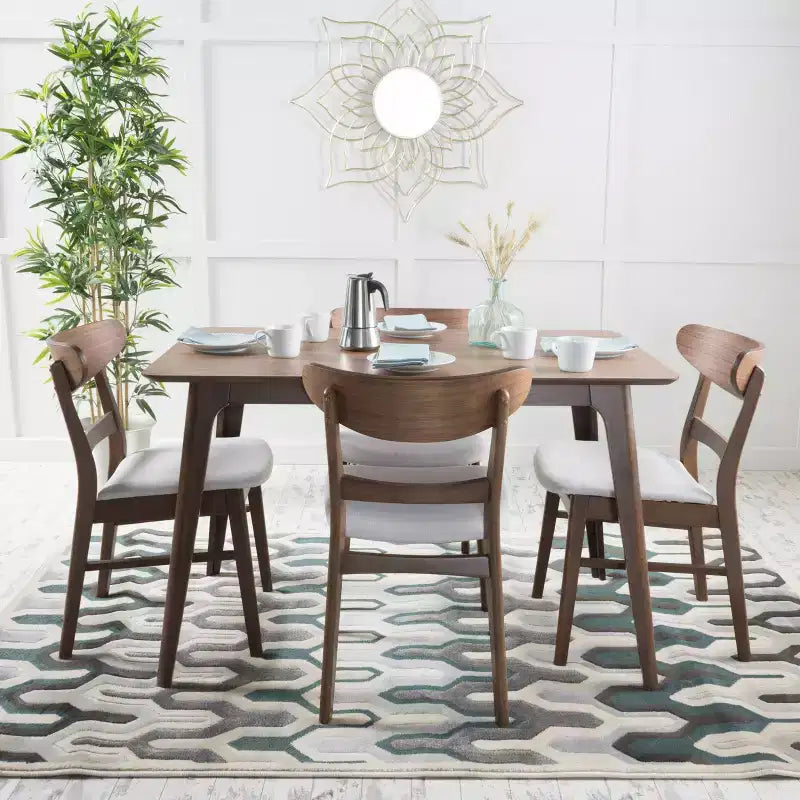 Set da pranzo Bryner Mid Century Modern 5 pezzi in tessuto e legno