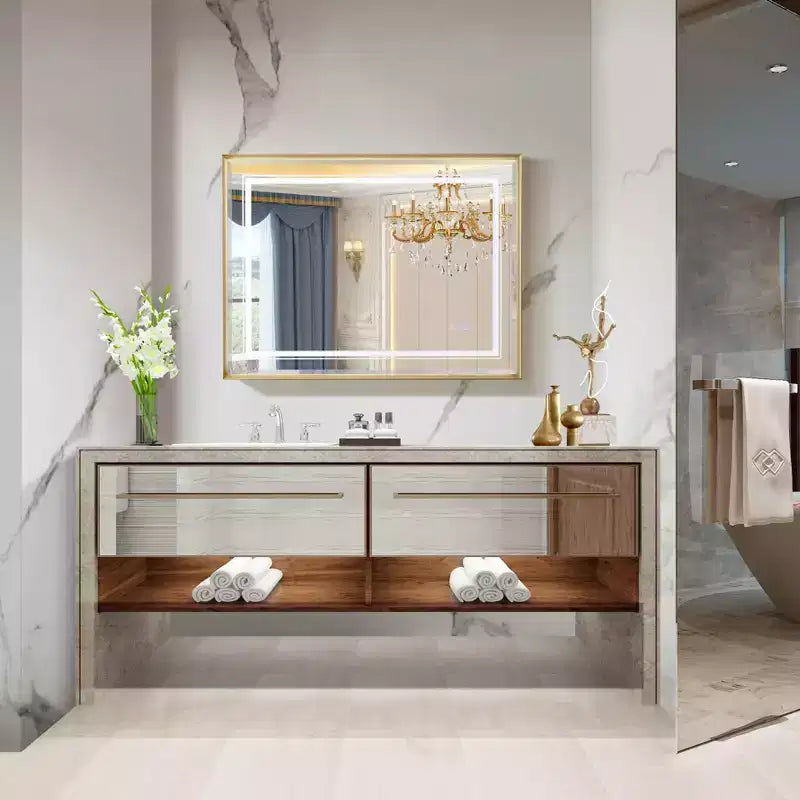 Specchio da bagno a LED con bordo smussato 40x30 pollici con illuminazione sfumata 3000-6000K