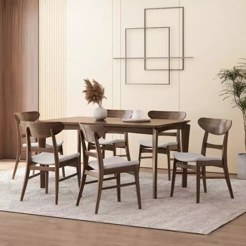 Set da pranzo da 7 pezzi Amesbury in legno e tessuto