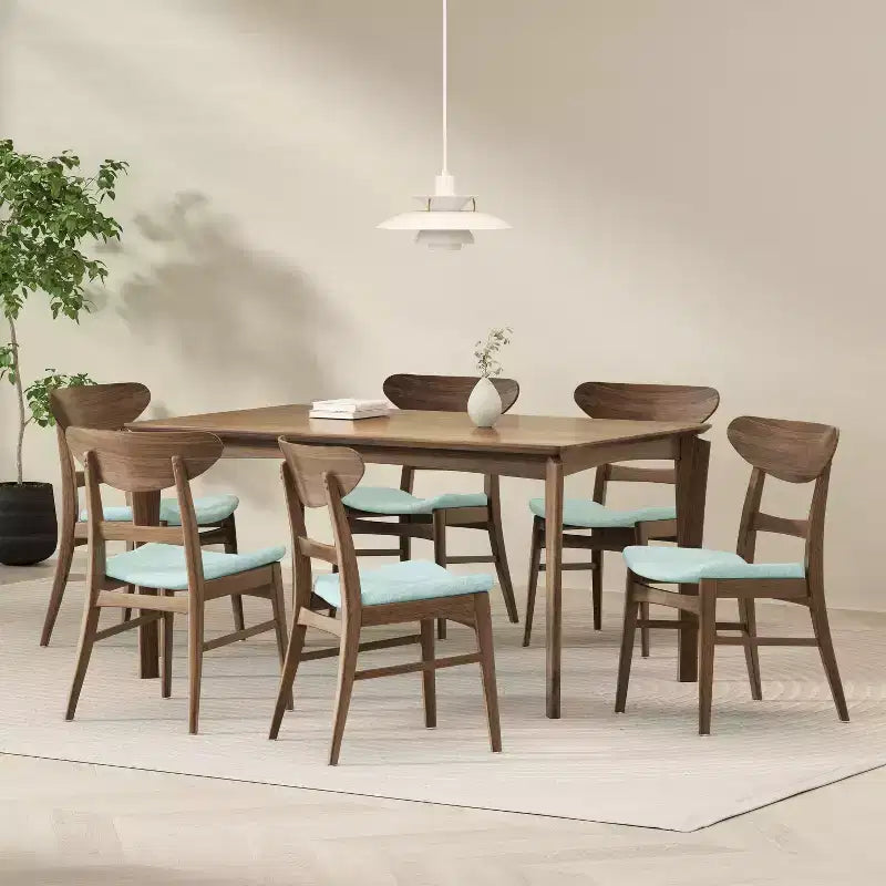 Set da pranzo da 7 pezzi Amesbury in legno e tessuto