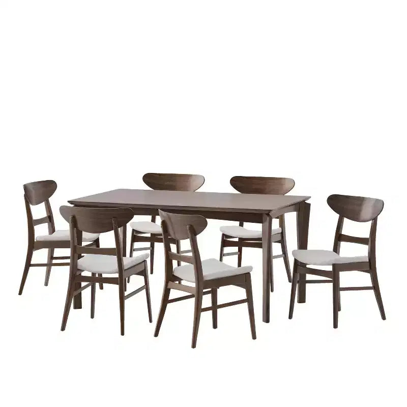 Set da pranzo da 7 pezzi Amesbury in legno e tessuto