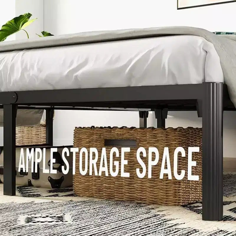 Struttura letto extra-large, Struttura in metallo resistente, Ampio spazio di archiviazione, Design senza viti, Non richiede materasso a molle, Silenzioso, Nero