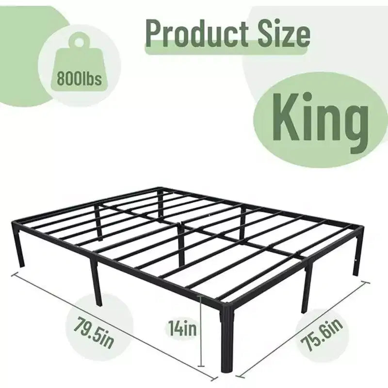 Struttura letto extra-large, Struttura in metallo resistente, Ampio spazio di archiviazione, Design senza viti, Non richiede materasso a molle, Silenzioso, Nero