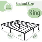Struttura letto extra-large, Struttura in metallo resistente, Ampio spazio di archiviazione, Design senza viti, Non richiede materasso a molle, Silenzioso, Nero