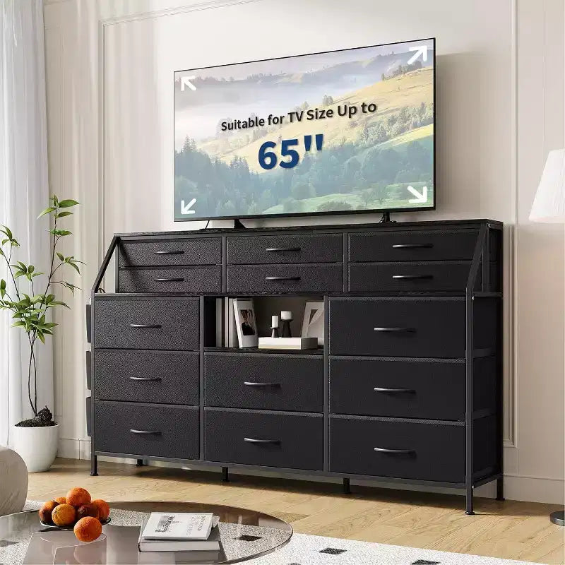 Cassettiera per camera da letto con 14 cassetti, cassettiera da 140 cm con tasca laterale, cassettiere in tessuto con ripiani