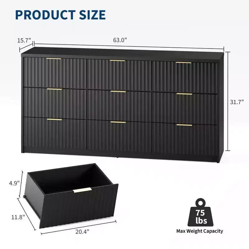 Comò scanalato a 63 8/9 cassetti - Ampio organizer in legno con maniglie in metallo e design antiribaltamento per camera da letto, soggiorno, corridoio