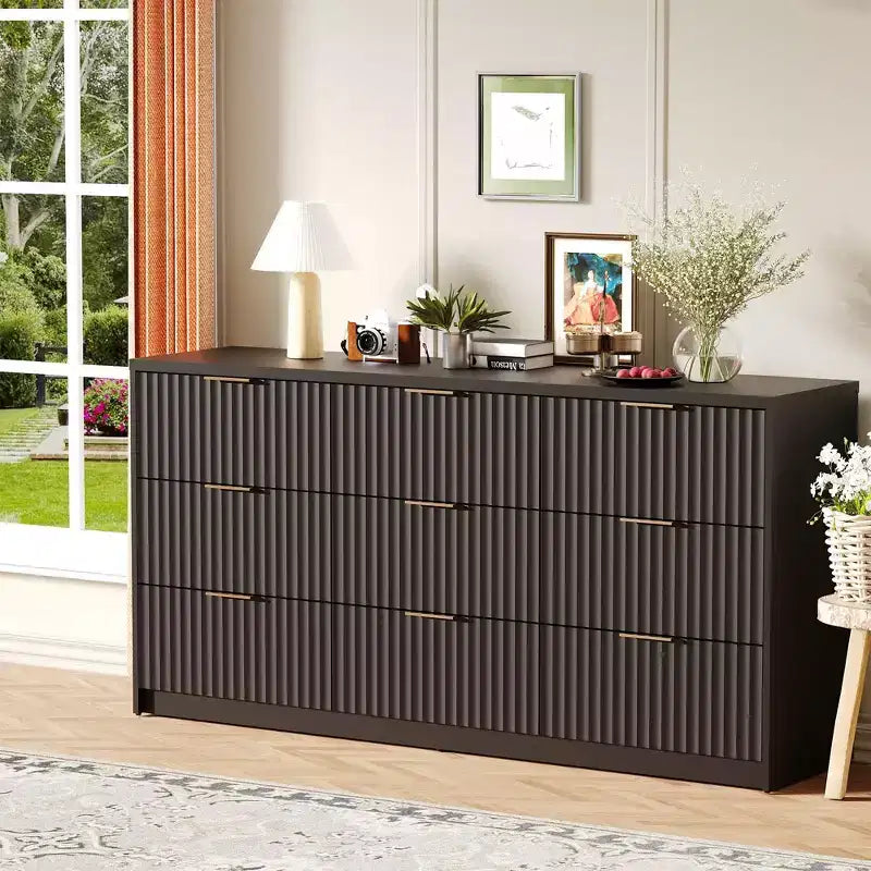 Comò scanalato a 63 8/9 cassetti - Ampio organizer in legno con maniglie in metallo e design antiribaltamento per camera da letto, soggiorno, corridoio
