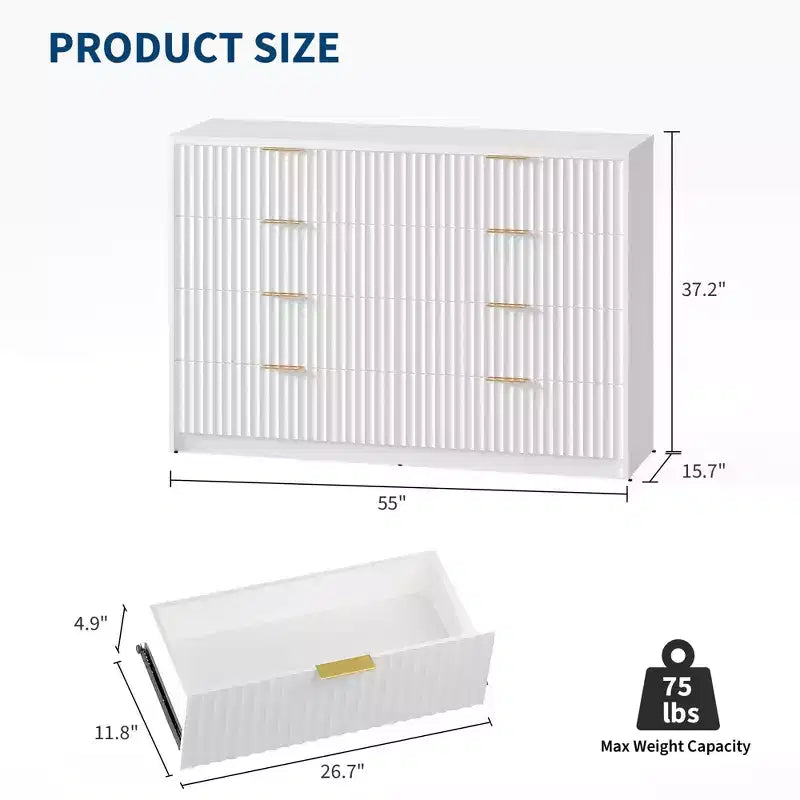 Comò scanalato a 63 8/9 cassetti - Ampio organizer in legno con maniglie in metallo e design antiribaltamento per camera da letto, soggiorno, corridoio