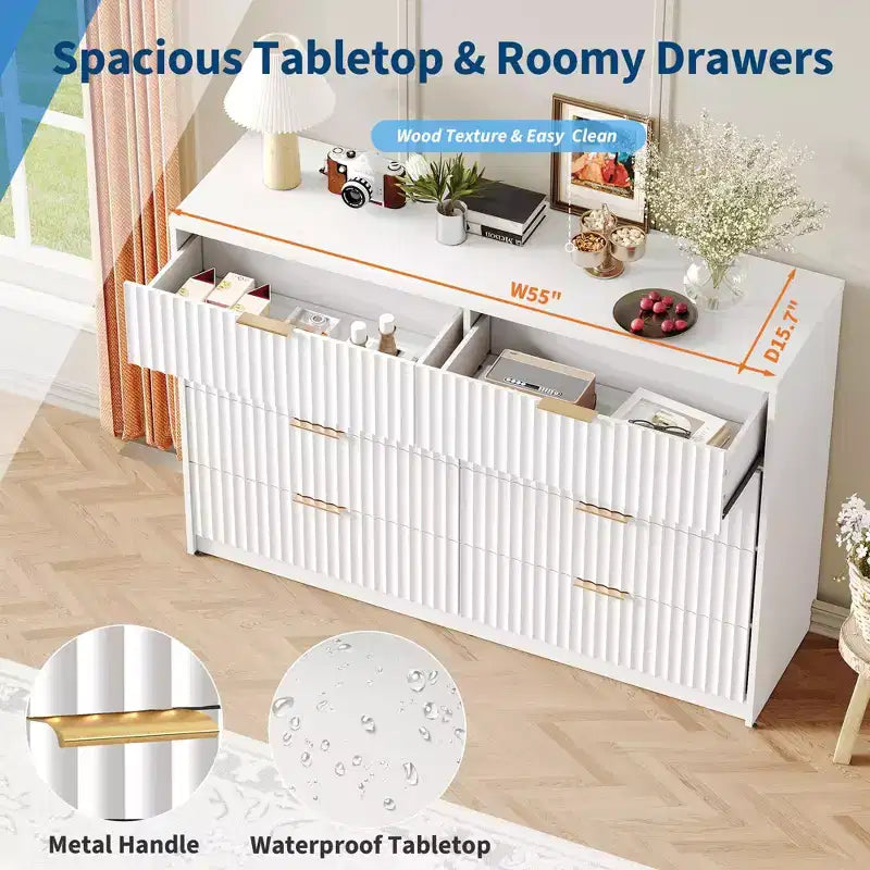 Comò scanalato a 63 8/9 cassetti - Ampio organizer in legno con maniglie in metallo e design antiribaltamento per camera da letto, soggiorno, corridoio