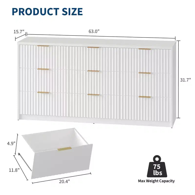 Comò scanalato a 63 8/9 cassetti - Ampio organizer in legno con maniglie in metallo e design antiribaltamento per camera da letto, soggiorno, corridoio